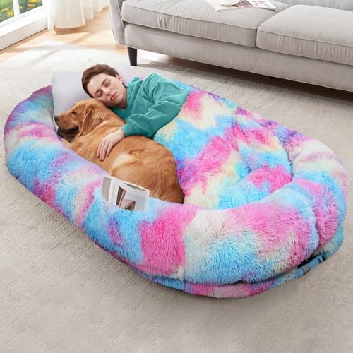 YAEM Human Dog Bed for Adult, 71"x45"x12" Calming Giant Pet Bed, Rainbow