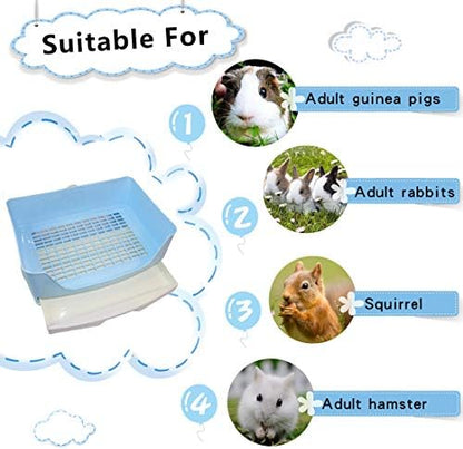 PINVNBY Large Rabbit Litter Box with Drawer,Potty Corner Bunny Toilet Box,Bigger Guinea Pig Litter Pan for Chinchilla Ferret Hedgehog Small Animals(Blue)