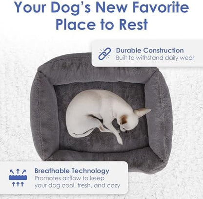 AKC Plush Cuddler Dog Bed, Low-Profile Entrance, Medium Dogs, Gray, 30"