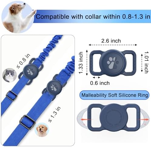 Waterproof Airtag Dog Collar Holder, Full Covered Silicone Case, Navy Blue