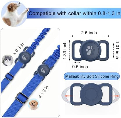 Waterproof Airtag Dog Collar Holder, Full Covered Silicone Case, Navy Blue