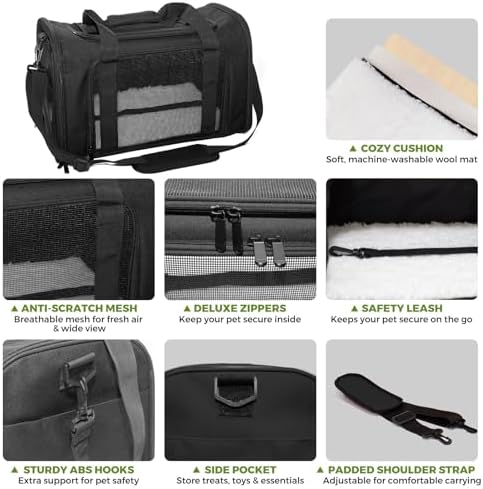 Soft-Sided Cat Carrier 18x11x11 in Expandable Travel Pet Bag 15LBS