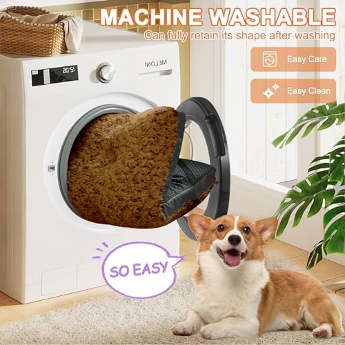 POCBLUE Dog Beds Large Sized Dog, Washable Plush Pet Bed for Crate, Anti-Slip Pet Mat for Cages, Comfy Crate Pad for Outdoor/Indoor/Car Use, Soft Kennel Pad for Dogs Up to 60 lbs, 35"x23", Brown