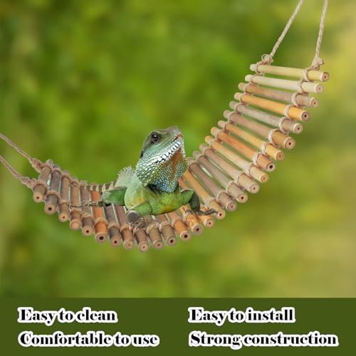 Reptile Bamboo Climbing Bridge,Lizard Ladder Hammock Bridge Bearded Dragon Hanging Bamboo Ladder Lounger Lizard Hammock Terrarium Vines Decor Reptile Habitat Tank Accessories for Chameleon Gecko