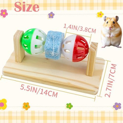 Hamster Enrichment Bell Ball Toys, Natural Guinea Pig Chewing Calcium Stone for Teething, Interactive Wooden Small Anima Cage Toys for Rats, Syrian & Dwarf Hamsters Playing Teeth Grinding