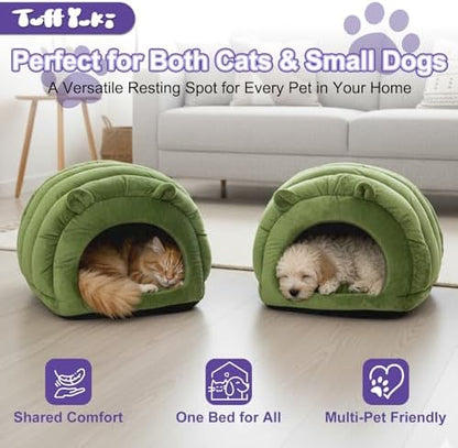 Cat Cave Bed, Orthopedic Memory Foam Anti Anxiety Cat Bed for Indoor Cats, Cozy Plush Caterpillar Tunnel Cat Bed, Non Slip Pet Bed Fits Cats Up to 15 lbs, Green
