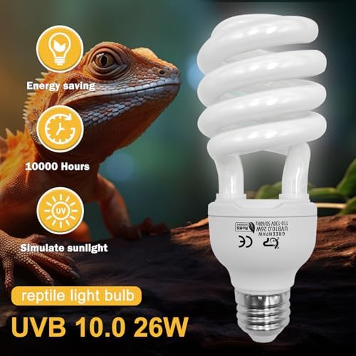 UVB Reptile Light, 10.0 26W UVA UVB Light for Reptiles, Spiral Compact Fluorescent UVB Bulb for Bearded Dragons Tortoise Lizards and Snakes