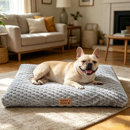 Washable Medium Dog Bed, Plush Crate Mat for Dogs, 35"x23" Grey