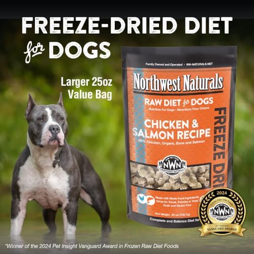 Northwest Naturals Freeze-Dried Chicken & Salmon Dog Food - Bite-Sized Nuggets - Grain-Free, High-Protein, Raw Diet, Human-Grade, Limited Ingredients, All Natural, Omega-3 for Skin & Coat - 25 Oz