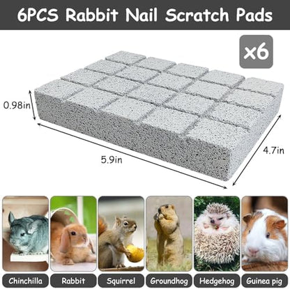Hamiledyi 6PCS Rabbit Scratching Pads - Lava Stone Grinding Claw Pads & Chew Toys for Small Animals, Hamster, Chinchilla, Hedgehog, Guinea Pig Cage Accessories