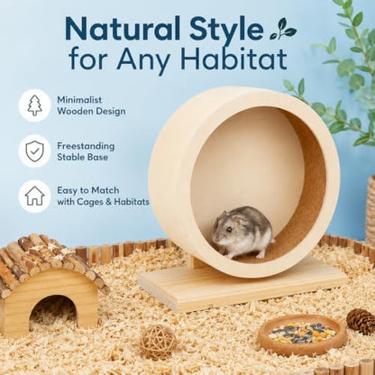 antiai Hamster Wooden Silent Wheel, 12 Inch Small Animal Exercise Wheel Accessories, Quiet Spinner Hamster Running Wheels Prevent Depression Toys for Hamsters, Gerbils, Mice and Other Small Pets (XL)