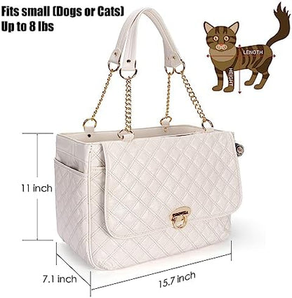 Fashion Pet Carrier Dogs Cat Small Animals Purse Bag, Leather Pet Carriers Dog Puppy Kitten Tote Travel Handbag TSA Airline-Approved