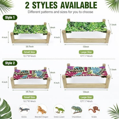 Bearded Dragon Bed, Wooden Reptile Hammock (Green, Large)
