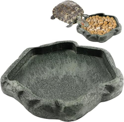 AYNEFY Reptile Food Water Rock Bowls,Resin Reptile Feeder Lizard Feeding Dish Amphibian Feeder Bowl Terrarium Decor for Bearded Dragons Leopard Gecko Frog Snake(Emerald