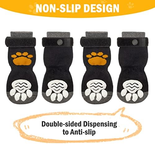 PUPTECK Anti-Slip Dog Socks with Double Sides Grips for Small Medium Large Dogs Hardwood Floors Prevents Licking, Dog Shoes for Hot Pavement Traction Control Paw Protector for Senior Dogs,Golden Paw L