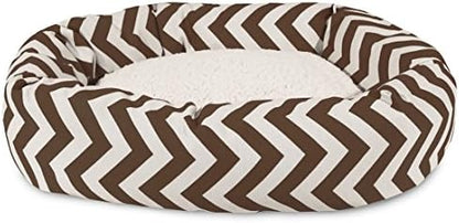 Majestic Pet 40 Inch Chevron Sherpa Calming Washable – Cozy Soft Round with Spine for Head Support - Fluffy Donut 40x29x9 (inch) – Round Pet Large - Chocolate