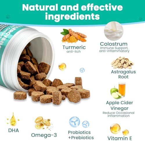 VUN Dog Allergy Relief Chews,Itchy Skin & Coat Relief,Paw Licking Support