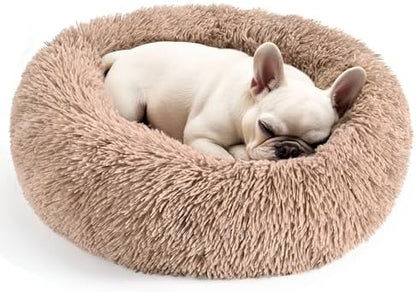 Hoewina Dog & Cat Bed for Indoor Cats, 20in Calming Donut Bed (Camel)