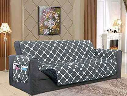 Elegant Comfort Luxury Bloomingdale Pattern Reversible 2-Tones Quilted Furniture Protector Slipcover with SMART Pockets and Elastic Straps, Great for Pets and Kids