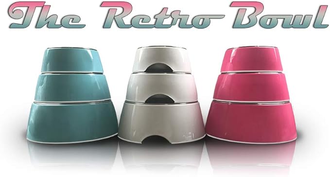Loving Pets - Retro Bowl Dog Food Water Bowl No Tip Stainless Steel Elevated Pet Bowl No Skid Spill Proof (Medium, White)