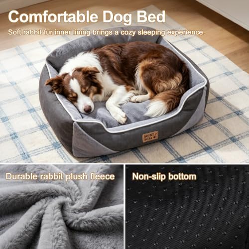 Orthopedic Dog Bed for Extra Large Dogs, XL Washable Dog Bed with Reversible Plush & Premium Corduroy Velvet, Removable Cover, Non-Slip Bottom, Calming Dog Sofa Bed, Grey, 47"x35"