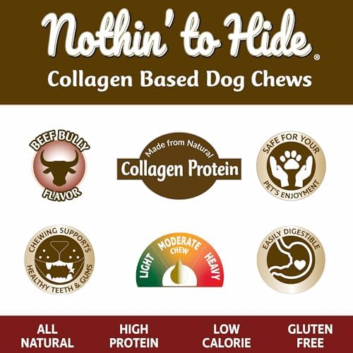 Fieldcrest Farms Nothin to Hide Flip Chips Dog Chews - Natural Rawhide Alternative Treats for Dogs, Collagen Based Snack for Moderate Chewers Up to 35lbs, Beef Bully Flavor -1 Pack (8 Chips)