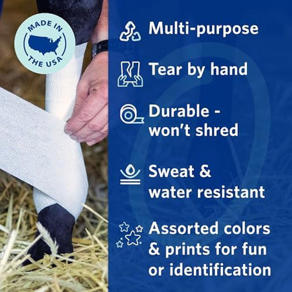 OVIK Health PowerFlex Equine – Extra Strong Self-Adhering Bandage Wrap – Wound Care, Compression & Support Bandage for Horses, Cows & Dogs – White, 4 inch, 4 Rolls (Resealable Case)