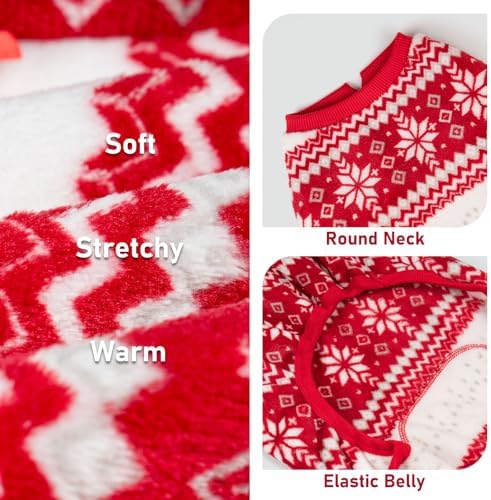 KYEESE Dog Christmas Pajamas for Small Dog Velvet Onesie with Red Snowflake