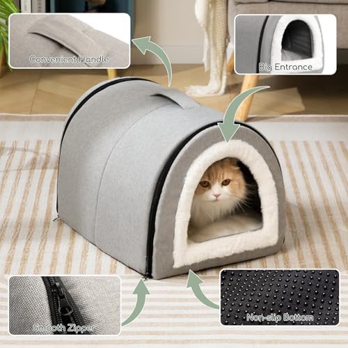 Hollypet Cat Bed Cave for Indoor Cats for Pets up to 20 lbs, Gray