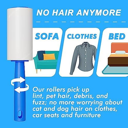 800 Sheets Lint Rollers for Pet Hair Extra Sticky, 4 Handles, 8 Rollers