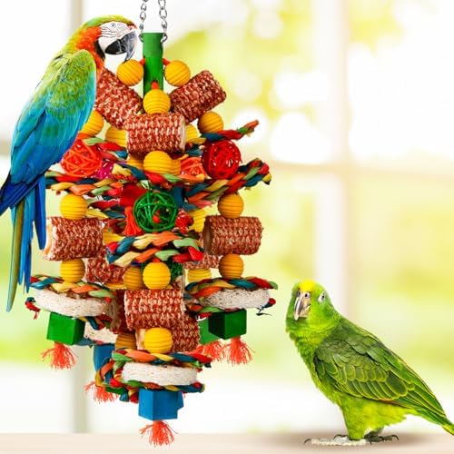 Bird Toys, Parrot Toys for Large Birds,Natural Corn cob and Loofah Slices Bird chew Toys for African Grey Parrots, Macaws, Cockatoos, Amazon Parrot and other Small and Medium-Sized Parrot (Colorful)