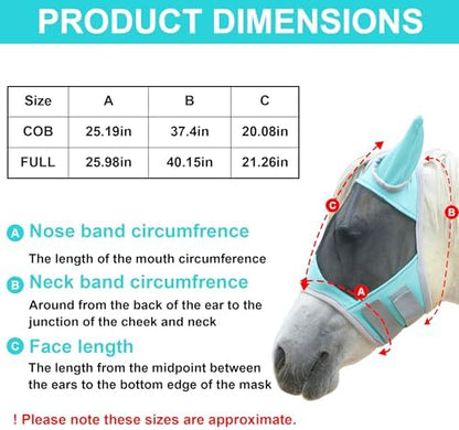 Horse Fly Mask with Ears, Full Face Equine Fly Mask UV Protection