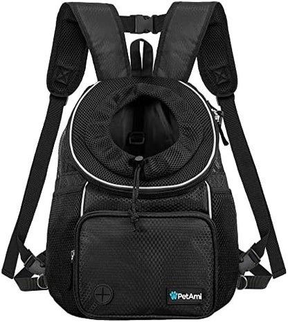 PetAmi Dog Front Carrier Backpack, Adjustable Dog Pet Cat Chest Carrier Backpack, Ventilated Dog Carrier for Hiking Camping Travel, Small Medium Dog Puppy Large Cat Carrying Bag, Max 15 lbs, Black