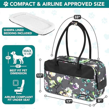 PetAmi Small Dog Purse Carrier with Pockets, Airline Approved, Floral Gray