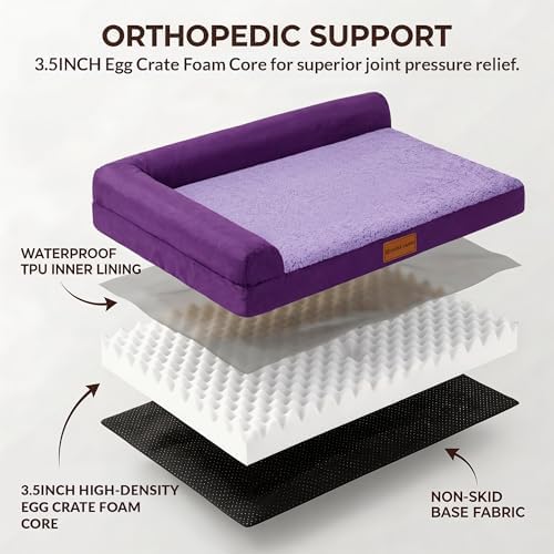 Patas Lague Orthopedic Large Dog Bed Washable Pet Sofa Bed 48''X30''Purple