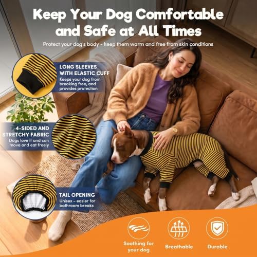 LovinPet Dog PJS Clothes for Giant Dogs, Yellow and Black Stripe, L