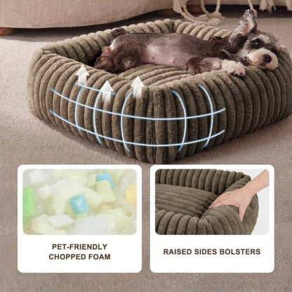 FURTIME Medium Dog Beds for Medium Dogs Washable, Orthopedic Dog Bed, Rectangle Warming Soft Calming Sleeping Puppy Bed Durable Pet Bed with Anti-Slip Bottom, Coffee, M Plus (30"x24"x8")