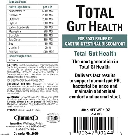 Ramard Total Gut Health Equine Digestive Support - Equine Gut Health Supplement Probiotics for Horses, Healthy Gut Vitamins, Gastric Relief, Optimum Digestive Health for Horses 1oz, 1-Pack
