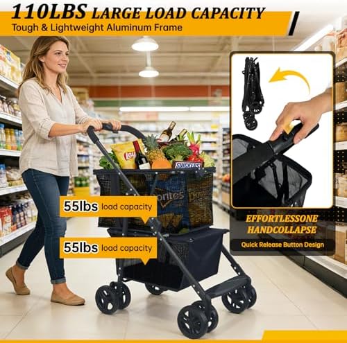 2-in-1 Folding Shopping Cart & Pet Stroller 110 LB Grocery Cart