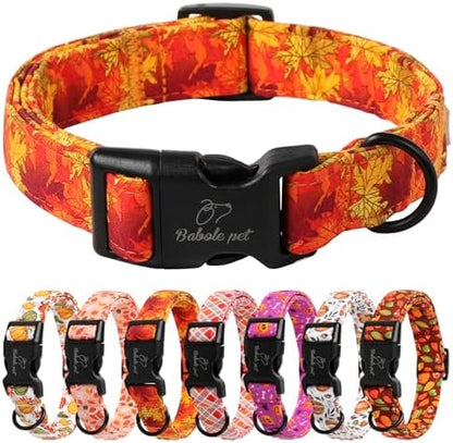 Fall Dog Collar, Gold Maple Leaves Print Puppy Collar XS
