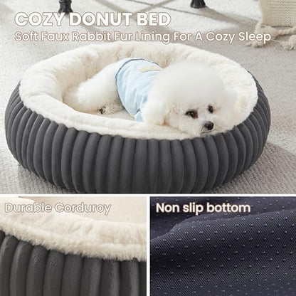 23 inches Calming Donut Dog Bed for Small Dogs,Charcoal