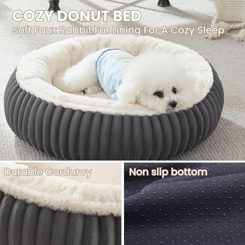 23 inches Calming Donut Dog Bed for Small Dogs,Charcoal