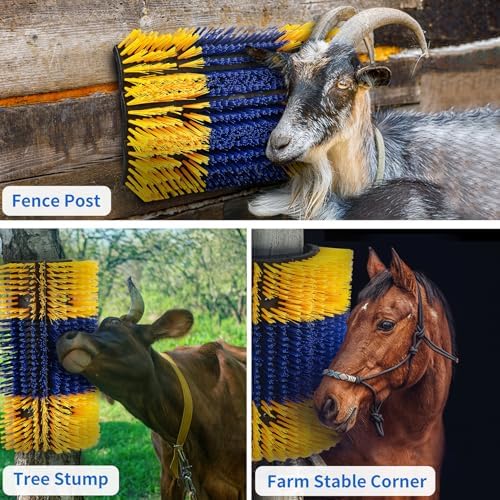 Livestock Scratch Brush, 4Pcs Cattle Scratcher Brush for Grooming, Upgraded Extra Large Horse Brush, Relieve Itching on the Back, Goat Scratcher for Horse, Cow, Pig, Sheep (XL Size Yellow)
