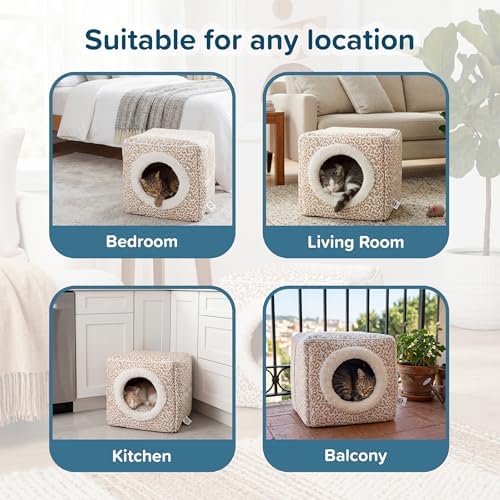 Cat House - Indoor Bed with Removable Foam Cushion - Cat Cave for Puppies, Rabbits, Guinea Pigs, and Other Small Animals by PETMAKER (Animal Print)