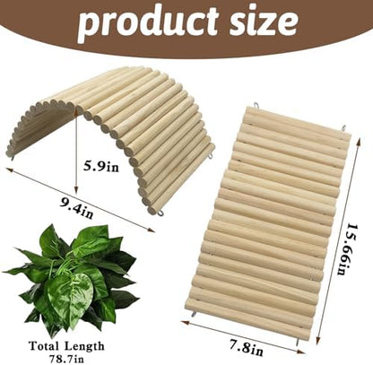Hamiledyi 15.66 x 7.8 Inches Wooden Reptile Hideout Bearded Dragon Bendy Bridge Climbing Ladder Hiding Hut Reptiles Hide Cave Habitat Decor for Lizards Gecko Spiders Snakes Tortoise