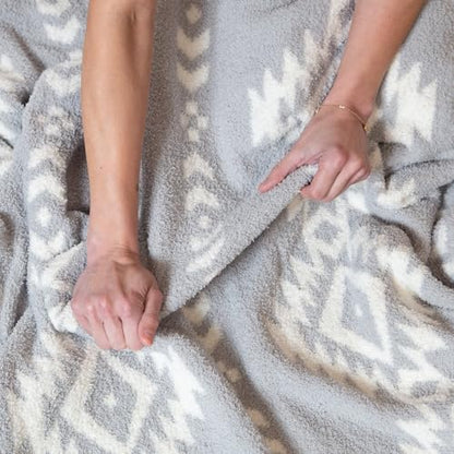 Carstens, Inc. Luxury Soft Stretchy Reversible Plush Throw Blanket, Large 50" x 60", Western Grey Diamond Aztec