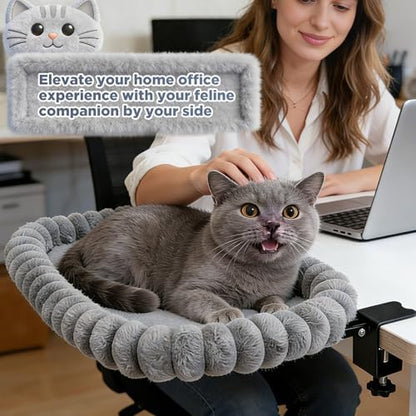 IPOW X-Large Cat Bed Heavy Duty Steel Frame Supports up to 40lbs Cat Desk Bed & Perch Space-Saving 90°Foldable with Soft Ultra-Plush Faux Fur for Small Medium Large Cats