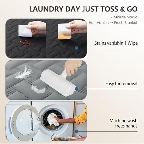 gogobunny 100% Double Sided Waterproof Dog Blanket Soft Pet Bed Cover Reversible Protect Furniture Couch Sofa Car for Puppy Cat (Dark Charcoal/Light Charcoal, 68x82 Inch (Pack of 1))