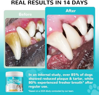 Dental Powder for Dogs, Dog Teeth Cleaning Powder, Teeth Cleaning and Breath Fresher & Plaque and Tartar Remover with Enzyme, Probiotics. PlaqueOff Pet Tooth Cleaning 120 Grams