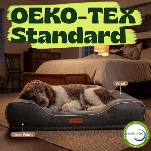 Orthopedic Dog Bed with Cooling Gel Foam & Washable Cover,Dark Grey 42 Inch